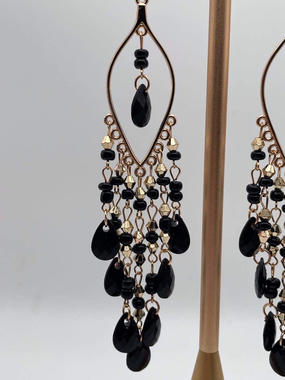 Gold and Black Teardrop Chandelier Earrings - Picture 5 of 12